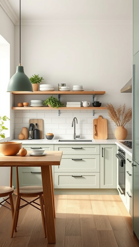 12. Scandinavian Sage Kitchen Elegance