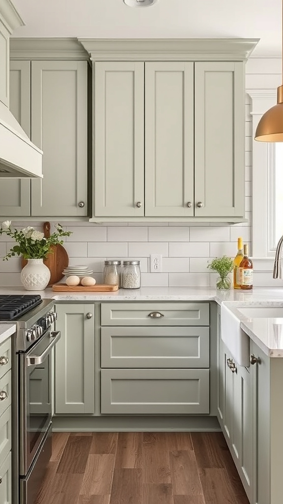 8. Classic Sage Cabinets with Shiplap Walls