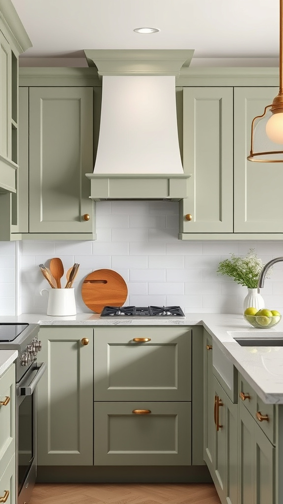 18. Sage Cabinets and White Backsplash