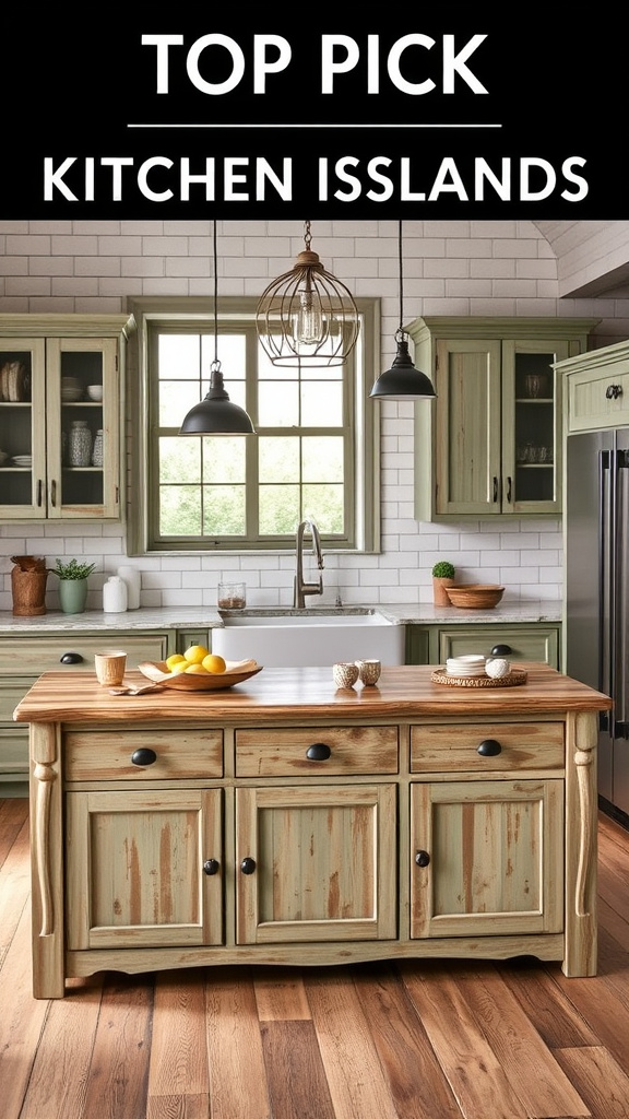 5. Rustic Sage Kitchen Islands