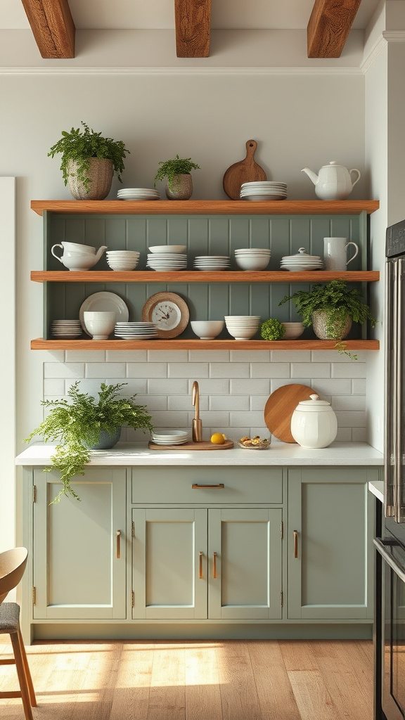 8. Farmhouse Sage Shelving Units