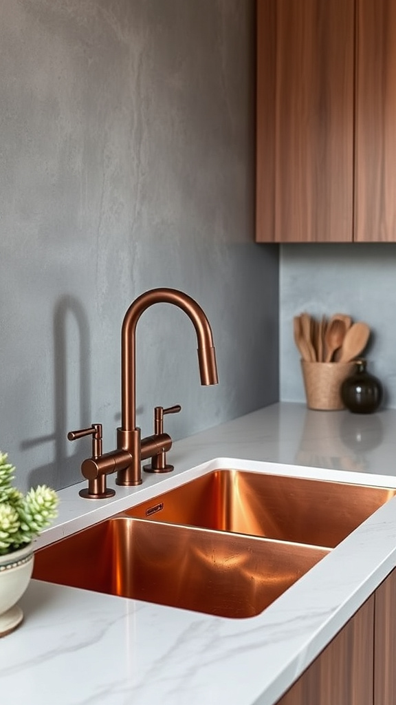 19. Sleek Copper Sinks and Faucets