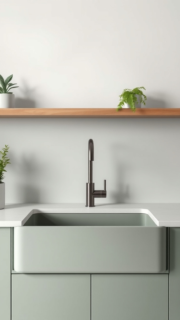 19. Sleek Sage Sink Design